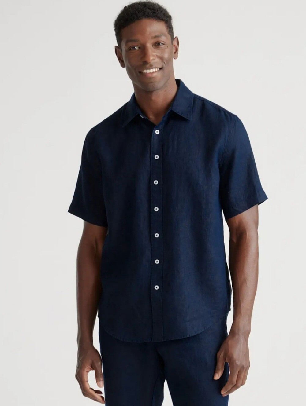 Quince Men's 100% European Linen Short Sleeve Shirt, XL, Blue